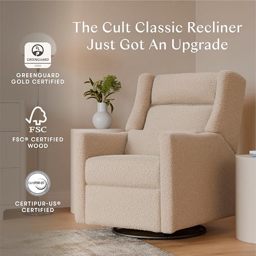Image of Babyletto Kiwi Plus Electric Recliner Glider in Chai Shearling | GREENGUARD Gold & CertiPUR-US Certified - Power Recliner Rocking Nursery Chair w / USB Ports - 270 Swivel