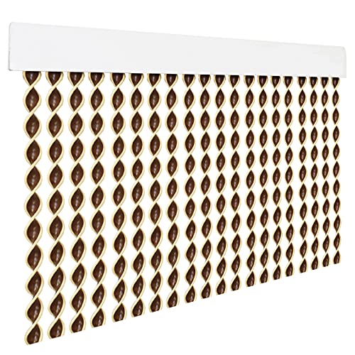HOME MERCURY – Cortina Espiral para Puerta Exterior o Interior, Material PVC – Libre de Insectos (200x90CM, Marron+Filo Beig R2)