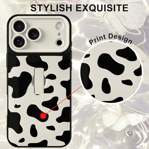 Image of for iPhone 17 Pro Case with Finger Strap Holder, Cute Cool Cow Print Pattern Design for Women Men, Shockproof Anti Scratch Hand Kickstand Protective Cover, White