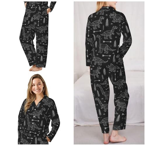 Image of Women'S Long Sleeve Pajama Set Soft Loungewear Button-Down Top & Elastic Waist Pants S- 2XL