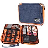 Dowswin Electronics Travel Organizer, Double Layer Travel Gear Organizer Electronics Accessories Bag for iPad Sumsung Tablets and Lightning Cable USB Cable Adapter Dark Blue