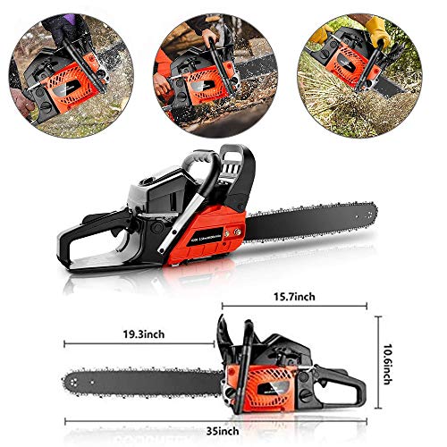 KGK 58CC Gas Powered Chainsaw 20 Inch Gas Chain Saw 2 Strokes Automatic Chain Oiler Anti-vibration System Wood Cutting Petrol Chainsaw with Tool Kit Carry Bag for Cutting Trees Farm Garden