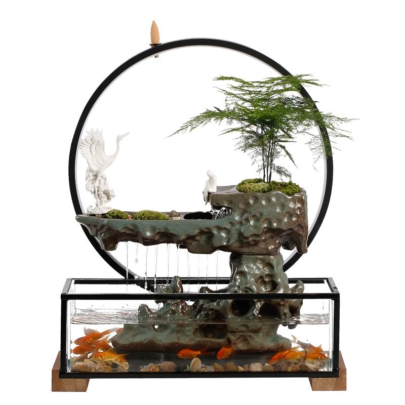 Cascada Fuente de Mesa con Agua circulante for Sala Estar, decoración Creativa, Oficina, pecera Vidrio, Escritorio, Paisaje Fuente Interior