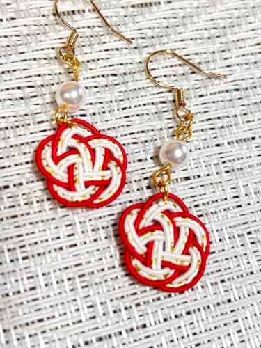 半円 フリンジ タッセル 赤 レッド 大ぶり イヤリング ピアス