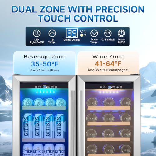 Image of 30 Inch Dual Zone Wine and Beverage Refrigerator Cooler Under Counter