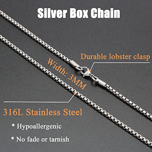 Image of JoycuFF Grandson Birthday Graduation Gifts from Grandma Grandpa GrandParents Stainless Steel Box Chain 3 MM 18 Inches Necklace for Men