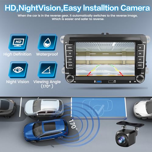 Inefala für VW Golf Polo Caddy Tiguan Touran Seat Skoda, Autoradio Android 15 2G+64G mit Wireless Carplay, Android Auto, 7 Touchscreen, GPS, WiFi, RDS/FM, USB, SWC, Mikrofon, Rückfahrkamera