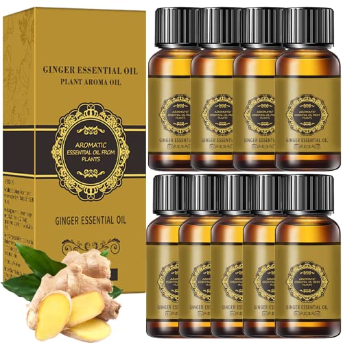 9 Pack Belly Drainage Ginger Oil, Ginger Oil Lymphatic Drainage Massage Oil, Natural Lymphatic Drainage Ginger Oil,Ginger Massage Oil,Plant Aroma Oil,100% Natural Ginger Essential Oil
