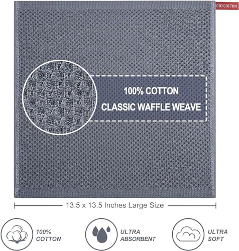 Image of Cotton Kitchen Dish Cloths, 6 Pack Super Absorbent and Lint Free Waffle Weave Dish Towels, Fast Drying Dish Rags for Washing Dishes, 13.4 X 13.4 Inch, (Dark Grey, Pack of 6)