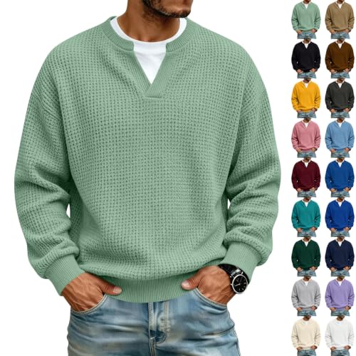 Mens Henley Long Sleeve Shirt Comfort Textured Waffle Knit Golf T Shirts | Collared,Breathable Slim Fit Fitted,Thermal Shirt,Plus Size Untucked,Undershirts,Comfy Workout Golf,Pullover Sweatshirt Green - image 1
