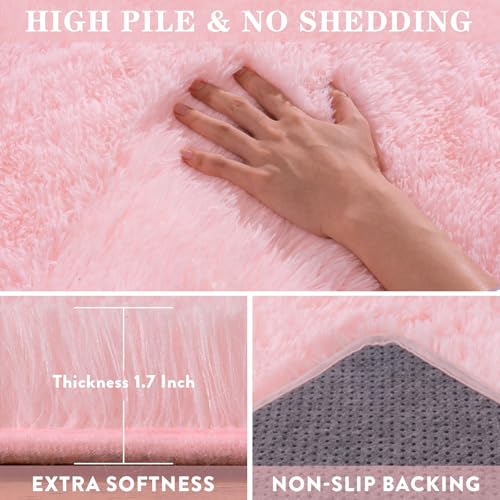 Small Pink Rug for Bedroom, 2x3 Fluffy Shaggy Area Rugs for Girls Kids Room, Soft Non-Slip Fuzzy Shag Carpet for Living Room, Indoor Floor Throw Rugs for Home Decor