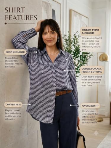 Image of OOMPH! Women's Printed Shirt | Full Sleeves | Collared Neck | Curved Hem | Casual Shirt for Women
