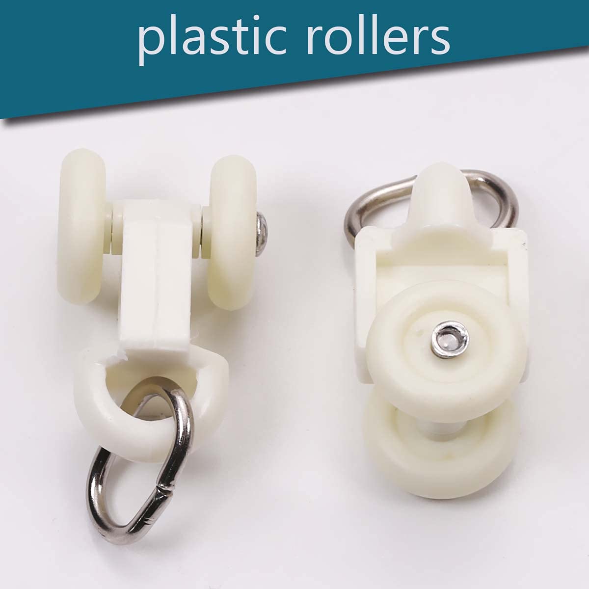 100Pcs White Plastic Curtain Track Rollers - Ceiling Slider Pulleys For Shower & Room Curtains