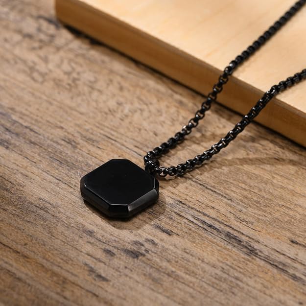 Image of Men's Jewellery Black Chain For Men Boys Geometric Stainless Steel Black Locket Pendant with 3D Chain combo pack of 2pcs gifts