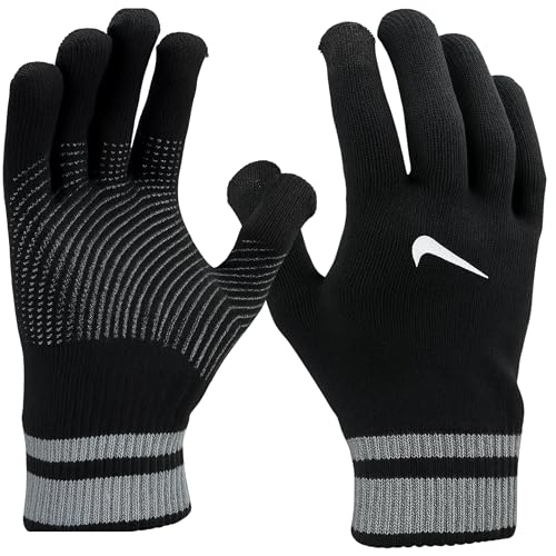 Nike Knit Tech & Grip Training Gloves 3.0 - Touchscreen Fingers, Silicone Grip (Black | Smoke Grey (Stripe Cuff), Medium)