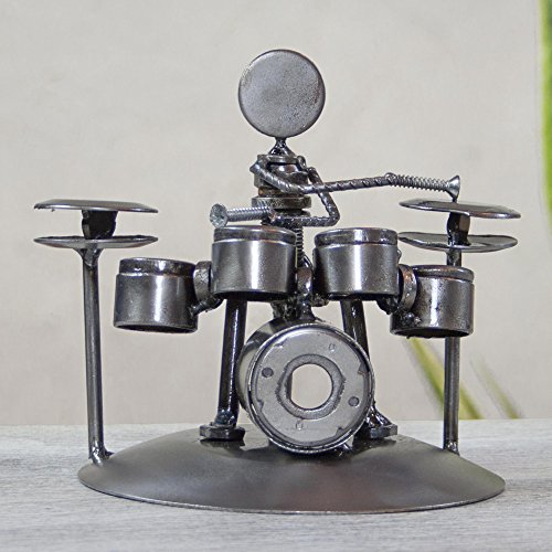 NOVICA Rustic Upcycled Auto Parts Musician Statuette, Rustic Drummer', Metallic - Image 4