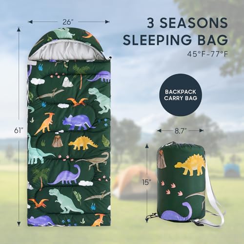 Wake In Cloud Kids Sleeping Bag para Niños para Camping, Dinosaurio miniatura 2
