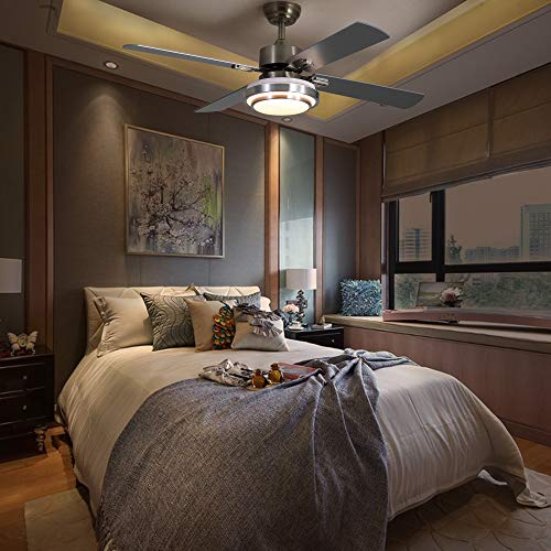 Finxin Indoor Ceiling Fan Light Fixtures Remote Led 52 Brushed Nickel Ceiling Fans For Bedroom,Living Room,Dining Room Including Motor,Remote Switch #TOP1