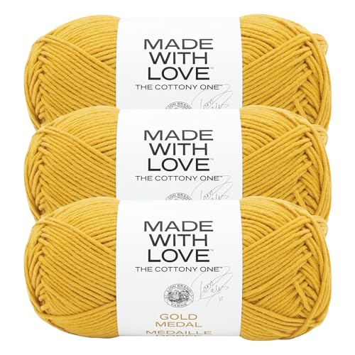 Image of Lion Brand Yarn Made with Love The Cottony One Yarn for Crocheting, Knitting, and Crafts, Gold Medal, 3 Pack
