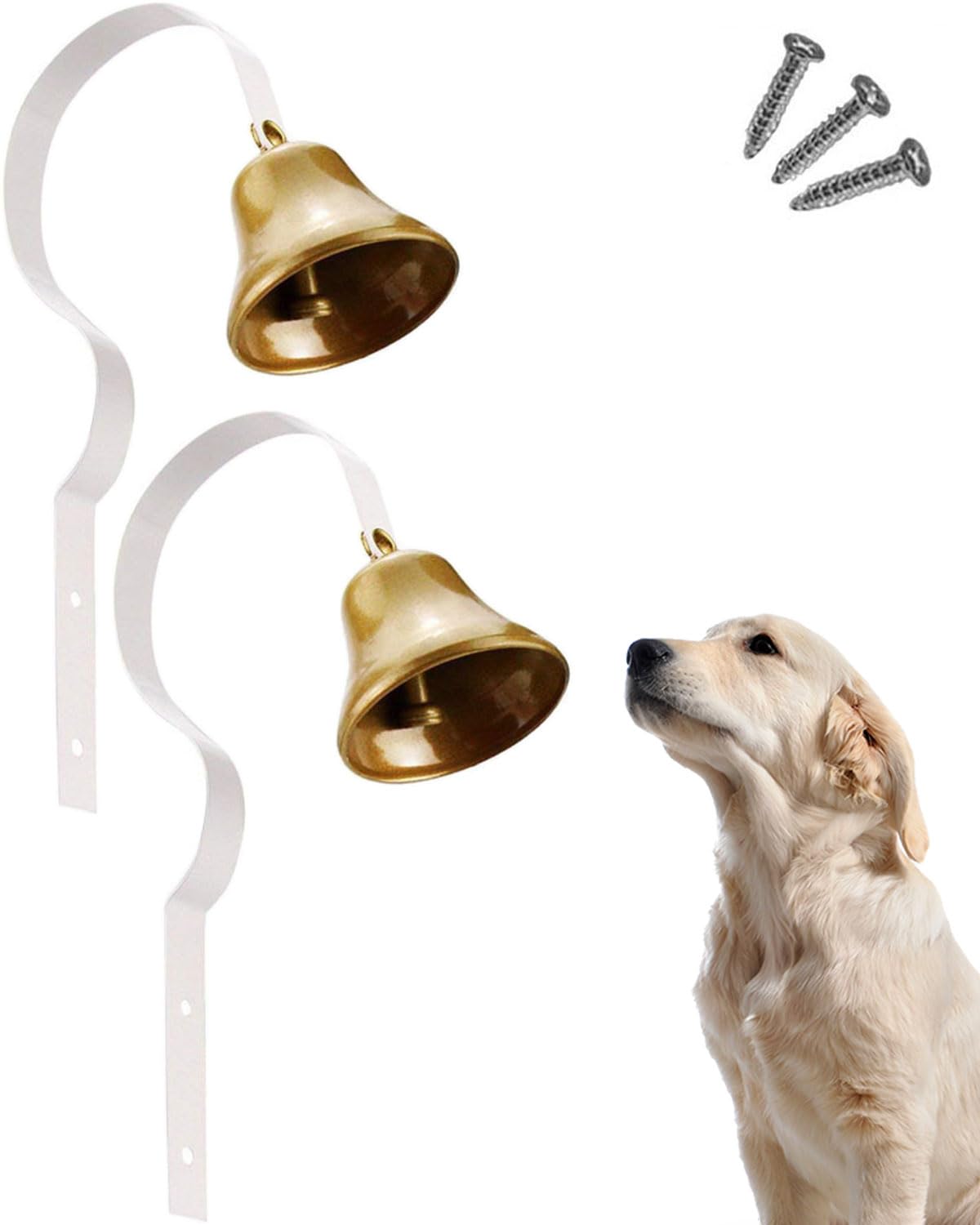 Photo 1 of 2-Pack Fixed Metal Dog Doorbell for Potty Training - Heavy Duty Steel Wall Mounted Dog Bells for Door to Ring to Go Outside - Complete Housebreaking System for Multi-Dog Homes, No Snag (2Pack White)
