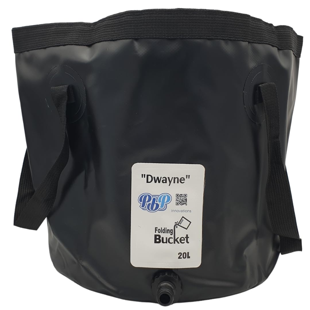 PBP Handy Folding Bucket 20L - "DWAYNE" With Quick Hose Connector (Black)