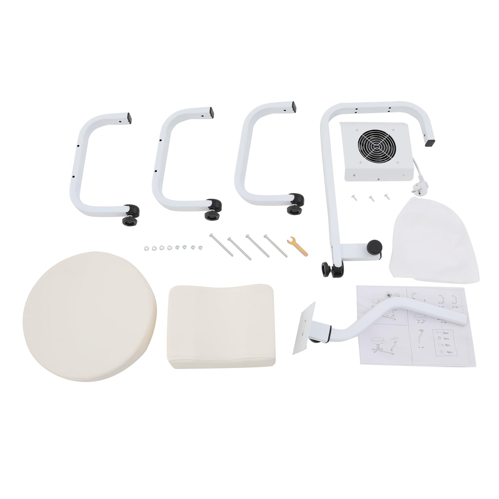 22W Pediküre Hocker mit Fußstütze, Absaugung, Geschwindigkeit 2600rpm, Hocker max Belastbarkeit 100kg, Fußpflege Stuhl, Beinstütze Fußpflege, Nagelstudio, SPA (Weiß)