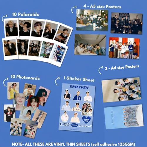 Image of Enhypen Poster Combo Pack of 4 Poster, 10 Photocards, 10 Photographs, 1 Sticker Sheet, 2 Photo Strips (All self Adhesive,120GSM)| Pinterest Wall Posters | K-Pop Posters| Enhypen All in One Combo Pack