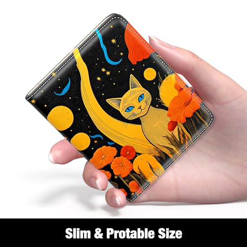 Image of Rouidr Womens Wallet, RFID Small Slim Wallet for Women, Cute Bifold Leather Pocket Credit Card Holder Ladies Mini Purse with Zipper Coin Pocket & ID Window, Golden Cat