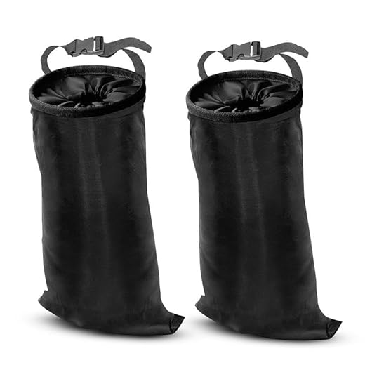 EcoNour Car Trash Bag (2 Pack) with Top Elastic Vent & Velcro Bottom Opening | Adjustable Car Trash Can with Durable Oxford Material | Car Garbage Bag Hanging for Consoles & Headrests