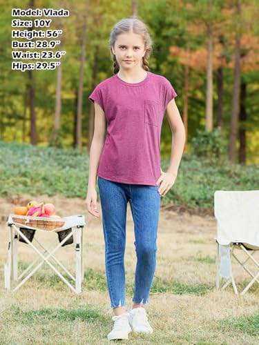 Image of GORLYA 2 Pack Girls Cap Sleeve Summer T-Shirt Multipacks Casual Loose Basic Tee Tops with Pocket 6-14Y