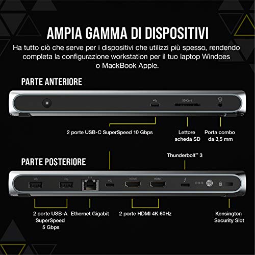 Corsair TBT100 Thunderbolt 3 Dock, 2 Porte USB-C