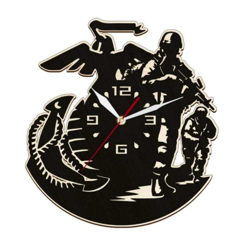 qeznef Soldier Army Wooden Wall Clock Military Camp Decor for Man Cave Land Force Training Wall Clock Veteran Gift