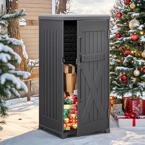 YITAHOME 60-Gallon Secure Package Delivery and Storage Box, Double-Wall Resin, Weatherproof, for Outdoor Use, Curbside or Porch, 8.5 Cubic Feet, Gray Gray 60 Gallon