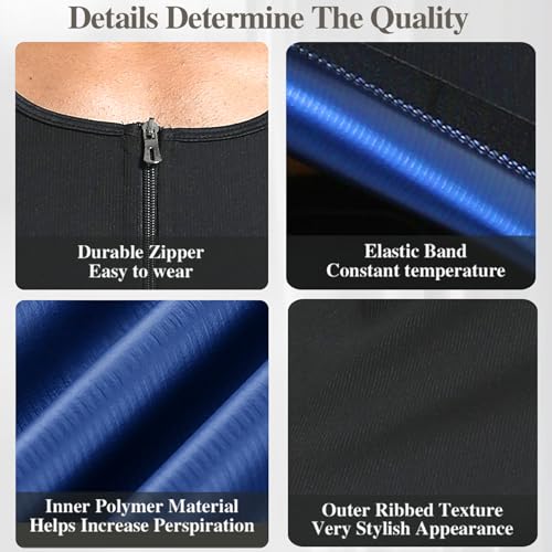 Everfion Men's Sauna Vest Zipper Ribbed Sweat Suit Waist Trainer, Sleeveless Sauna Shirt for Men Compression Tank Top