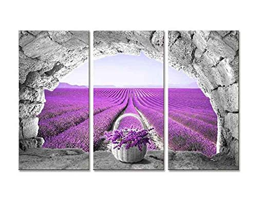 Deco Italia Quadro Trittico Campo di Lavanda, 3 Pannelli su Tela | 180 x 122 cm