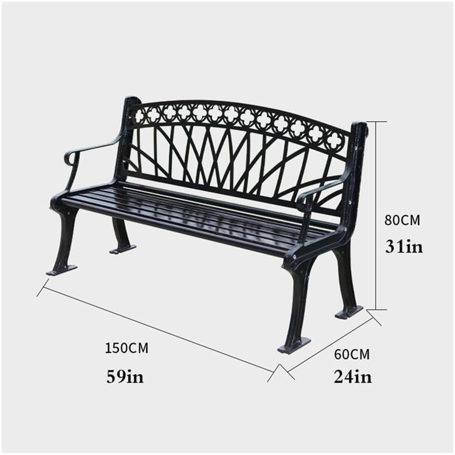 Outdoor Bench, Outdoor Park Garden Chair Cast Iron Garden Bench Hollow Frame Backrest Leisure Seat with Armrests Black Wrought Iron Outdoor Furniture (150 CM) Patio Bench