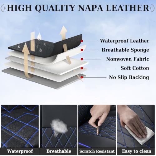 Image of Coverado Tacoma Seat Covers Full Set, Faux Leather Seat Covers Custom Fit for 2005-2015 Toyota Tacoma Double /Crew Cab Base Prerunner SR5 Limited TRD Sport Interior Covers (Blue Line)