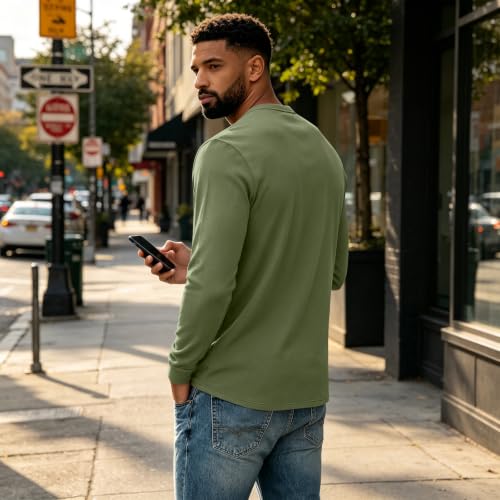 Long Sleeve Shirts for Men Henley Collar Button Basic Casual T Shirt - image 3