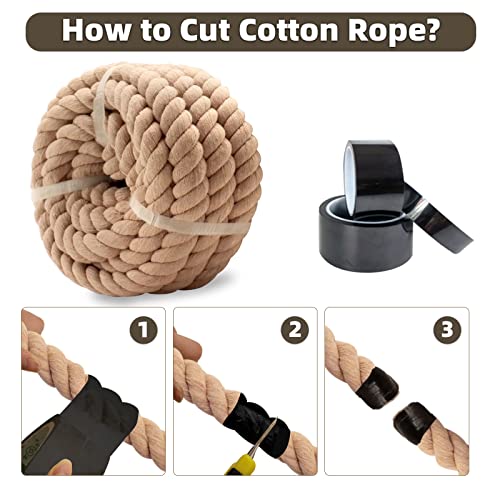 Image of Brown Cotton Rope 1 Inch x 10 Feet - Thick Nautical Rope for Crafts Swing Hanging DIY Projects Tug of War