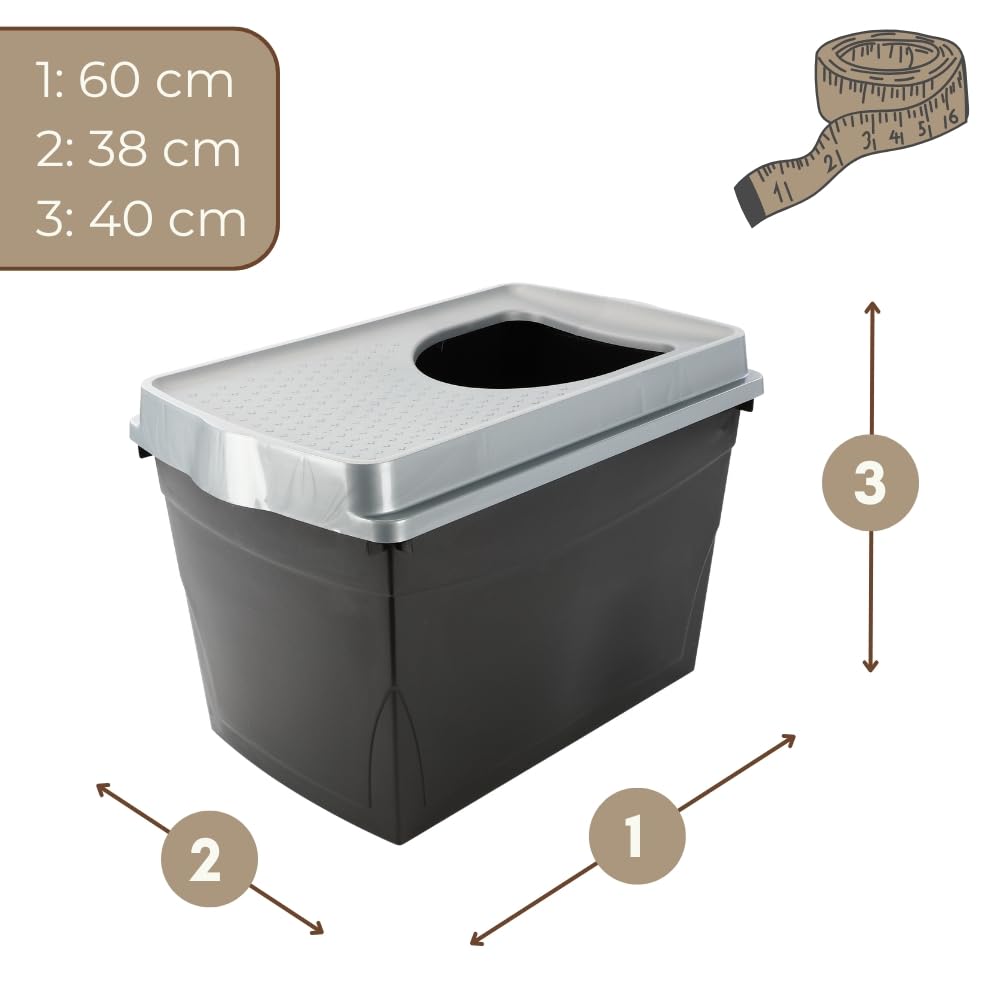 Hop In Katzenklo XXL Katzentoilette Geschlossen mit Deckel Katze Klo Top Entry Katzen WC Jump-In Katzentoiletten Einstieg Oben für große Katzen Haubentoilette Schwarz