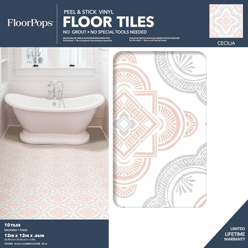 FloorPops Cecilia Peel & Stick Bodenfliesen, Weiß und Cremefarben, 30 x 30 cm