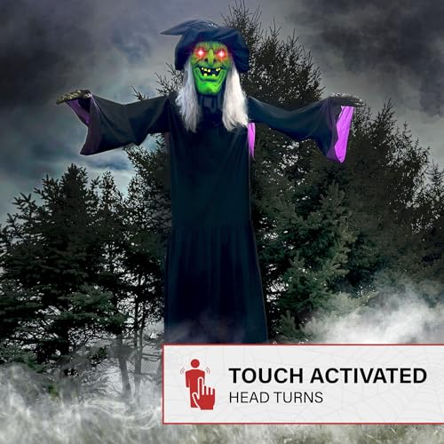 Haunted Hill Farm 15-ft. Animatronic Scary Talking Witch with Touch Activated Lights and Sound, Battery-Operated Outdoor Halloween Decoration
