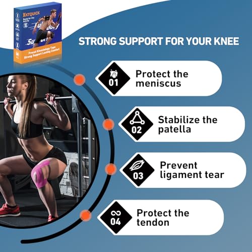 Image of PreCut Kinesiology Tape for Knees, KTQUICK 12 PCS 20% Extra Adhesive Knee Tape for Knee Pain Relief Pre Cut, Anatomical for Maximum Hold, Waterproof&Hypoallergenic Cotton Latex-Free for Sports (Pink)
