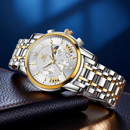 Image of OLEVS Watch for Men Classic Business Dress Analog Quartz Stainless Steel Waterproof Luminous Date Diamond Men Silver Watch