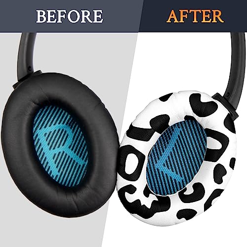 Image of SoloWIT Protein Leather Earpads Cushions for Bose Headphones, Replacement Ear Pads for Bose QuietComfort 15 QC15 QC25 QC2 QC35 /Ae2 Ae2i Ae2w /SoundTrue & SoundLink Around-Ear Series - Snow Leopard
