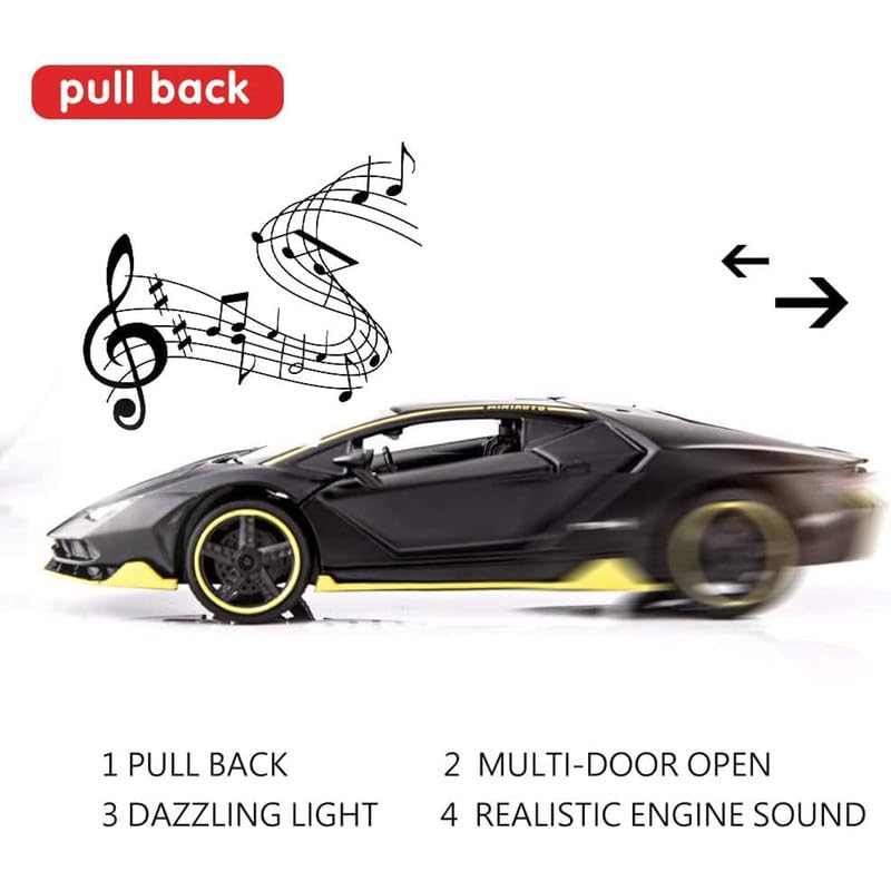 Image of Kids Model 1:32 LP770 Die Cast Metal Car Pull Back Action Opening Doors with Realistic Engine Sound Lights Toy Car Gift for Boys - Multi