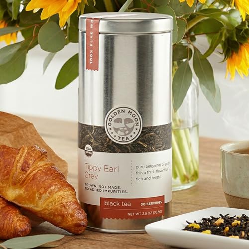 Image of Golden Moon Tea Organic Tippy Earl Grey Black Tea - Real Bergamot Peels & Extract - Loose Leaf, Non-GMO - Travel Tin (30 Servings)