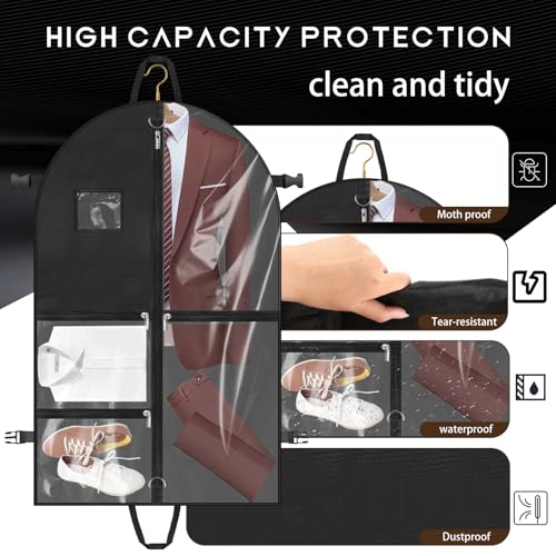 Farerkass Kleidersack, Faltbare Anzugtasche für Reisen, Kleidersack Anzug mit 5 Taschen Staubdicht Anzugtasche, Staubdichte Kleidung Schutztasche für Jacke, Kleid, Mantel, 110×60cm