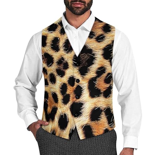Leopard Skin Mens Suit Vest Waistcoat Formal V Neck Business Dress for Wedding Party