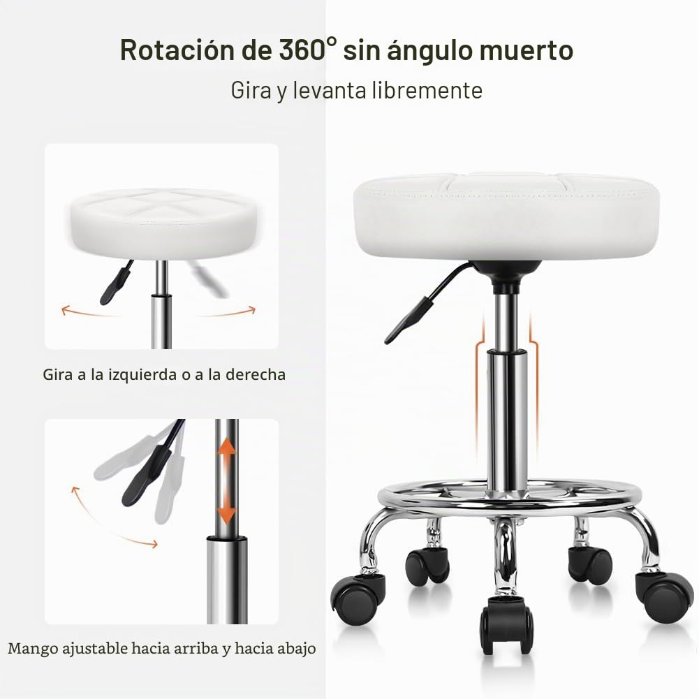 KKTONER Taburete Giratorio Taburete de Trabajo Taburete de Bar Regulable en Altura 49-64cm Giratorio Blanco